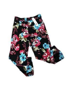 Meiling Style black bright floral womens Size 7 (M)  Capri Cropped wide leg